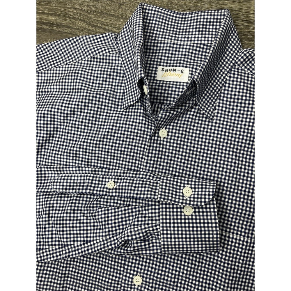 Brioni Shirt Mens Medium Blue Check Plaid Button Up Office Career Italy